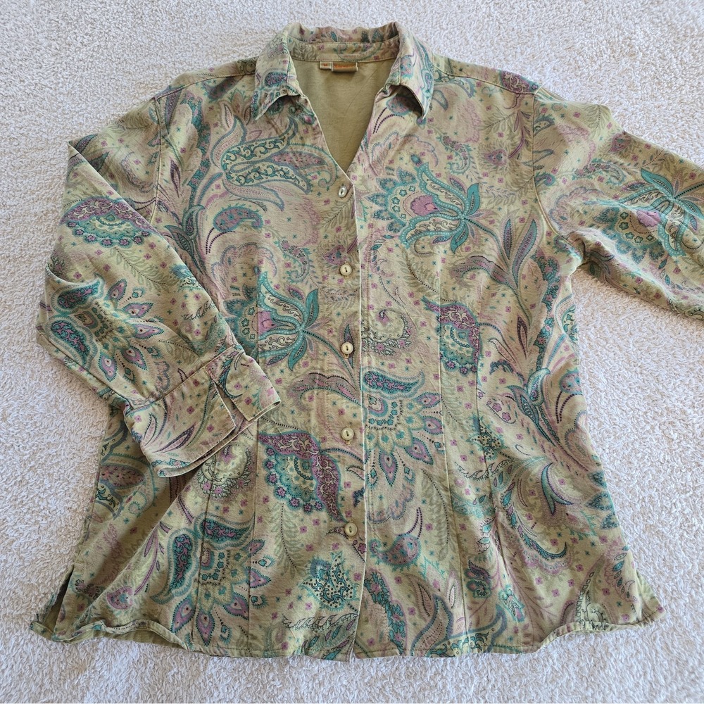 Vtg Tianello Tencel Blend Art-to-wear Button-Up Suzy Blouse Paisley Boho-chic M